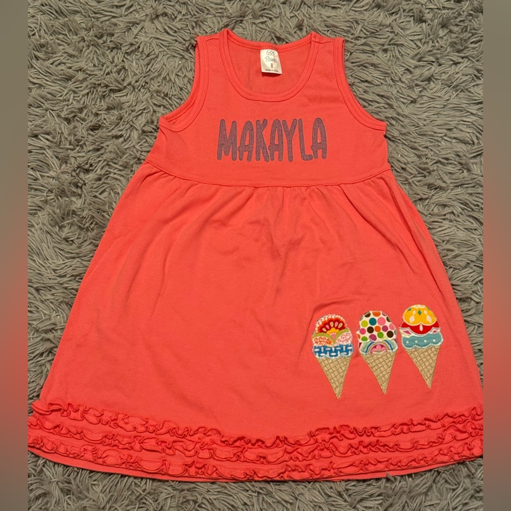 Coral Girls' Ice Cream Appliqué Dress “Makayla”